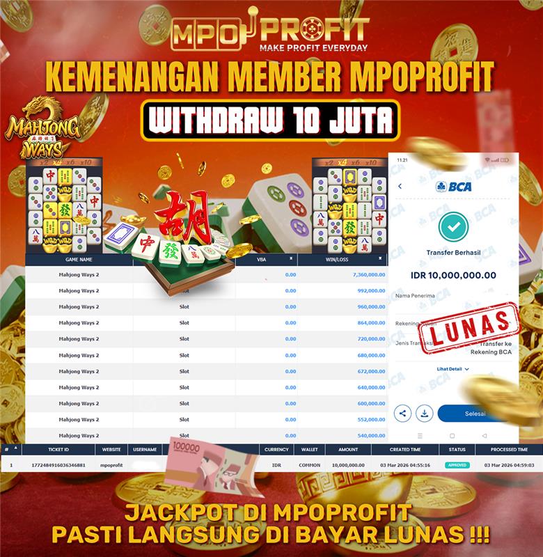 MPOPROFIT JACKPOT PG SOFT! KEMENANGAN MURNI DI (MAHJONG WAYS TOTAL 10.000.000,- LUNAS)